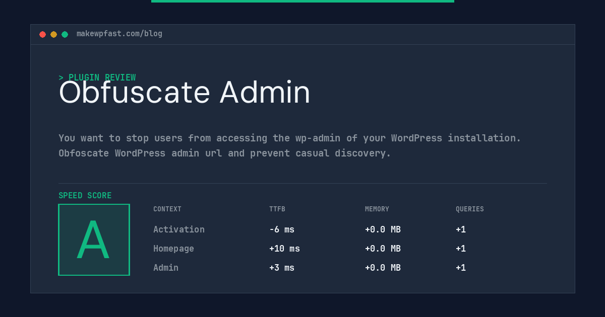 Obfuscate Admin - MakeWPFast