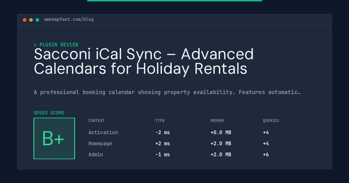 Sacconi iCal Sync – Advanced Calendars for Holiday Rentals - MakeWPFast