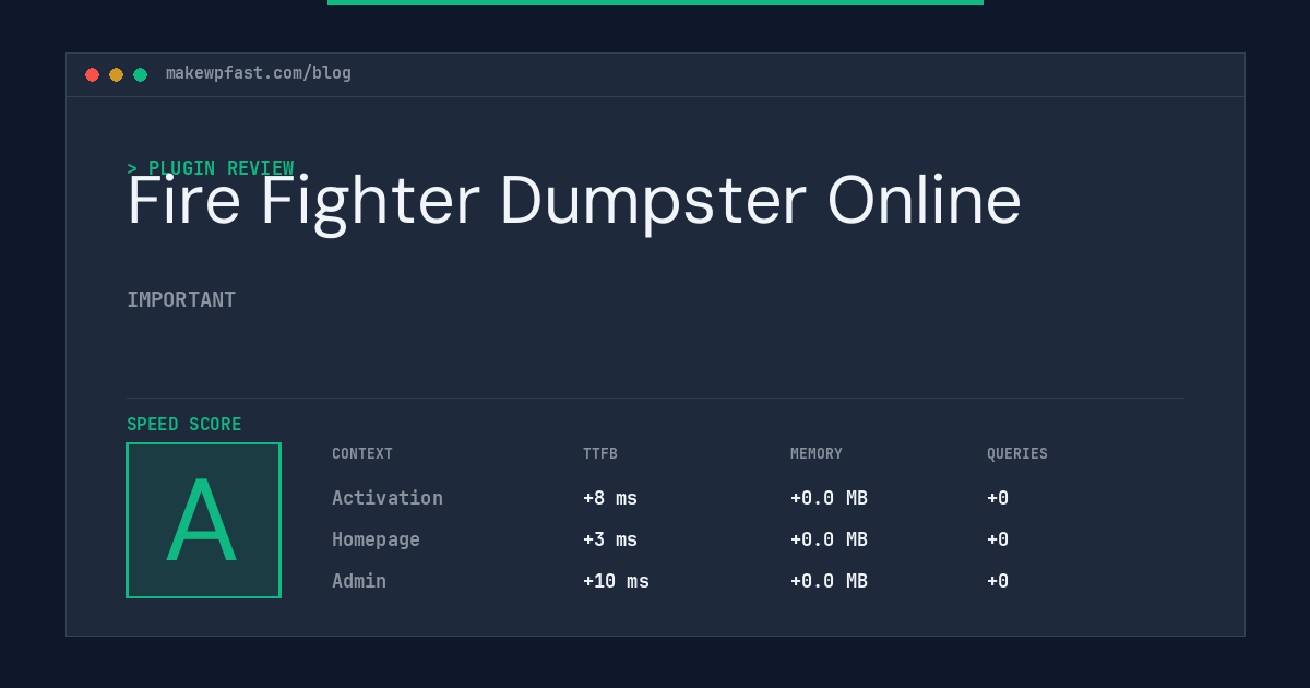Fire Fighter Dumpster Online - MakeWPFast