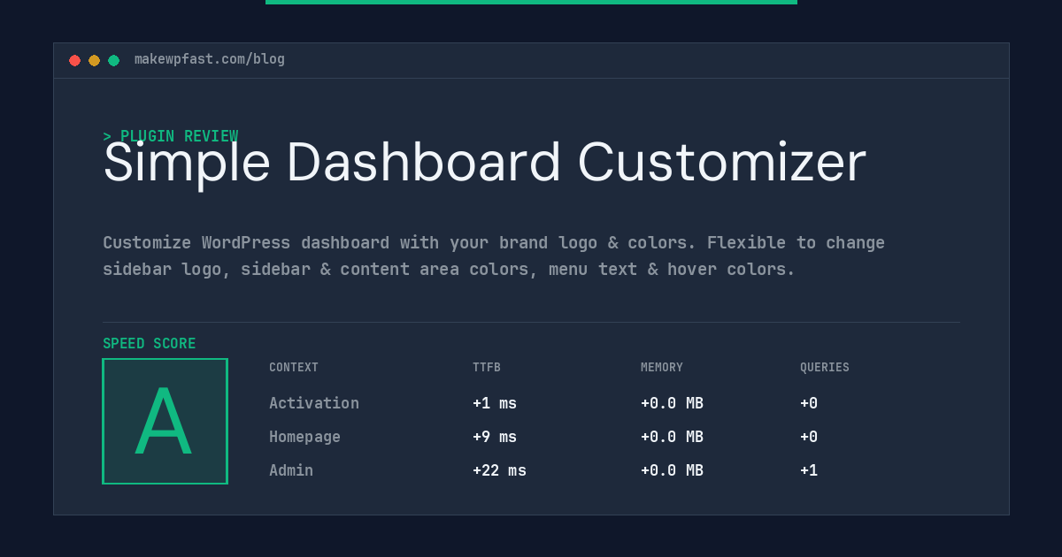 Simple Dashboard Customizer - MakeWPFast