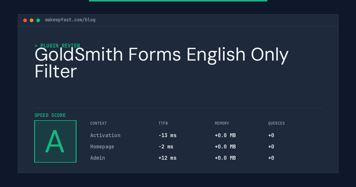 GoldSmith Forms English Only Filter - MakeWPFast