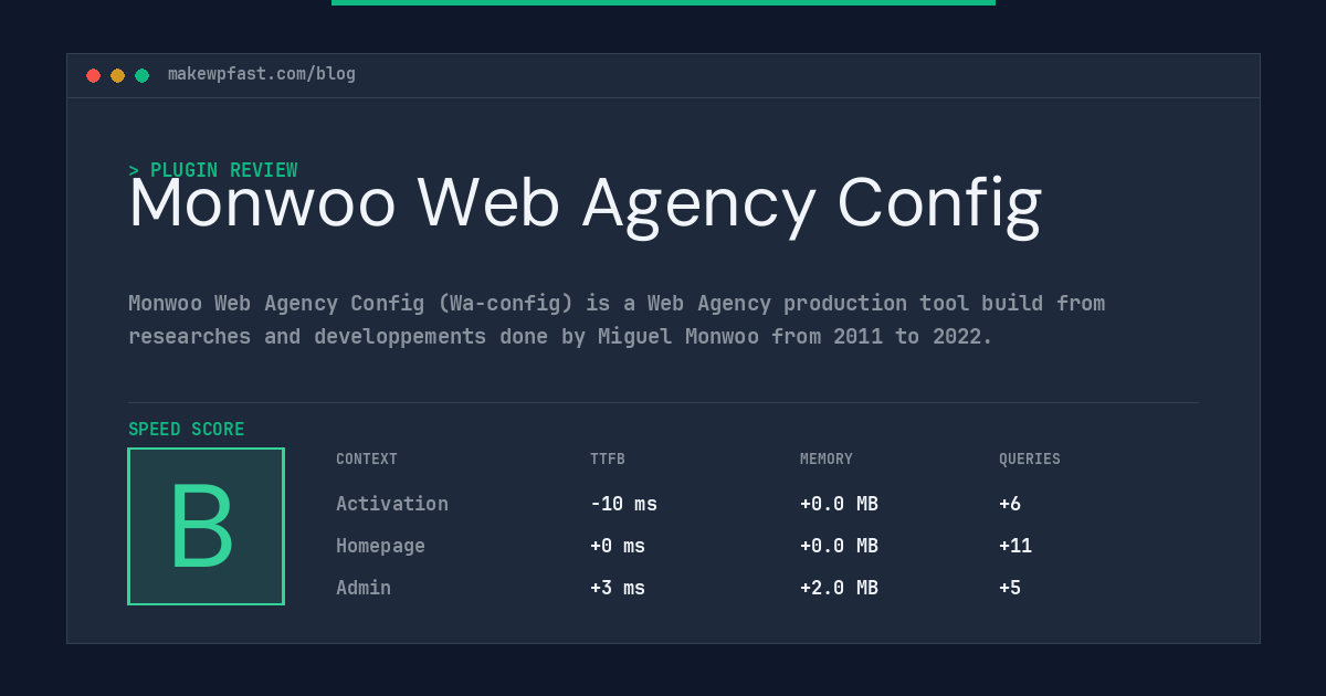 Monwoo Web Agency Config - MakeWPFast
