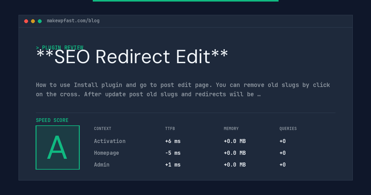 **SEO Redirect Edit** - MakeWPFast