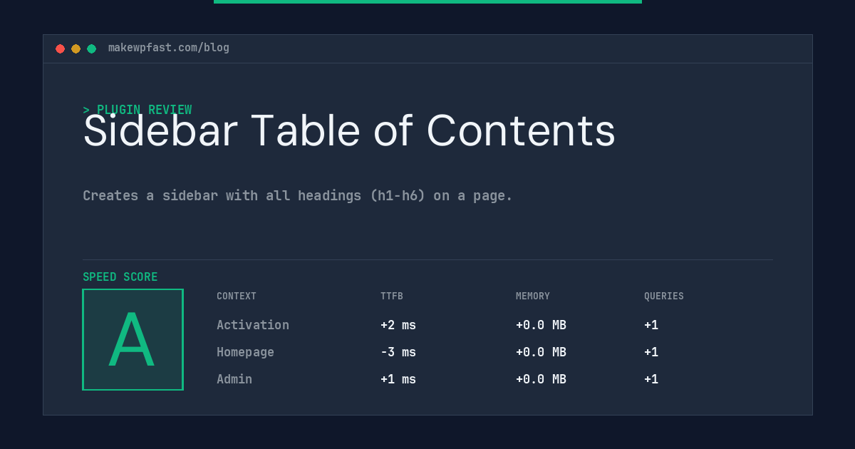 Sidebar Table of Contents - MakeWPFast