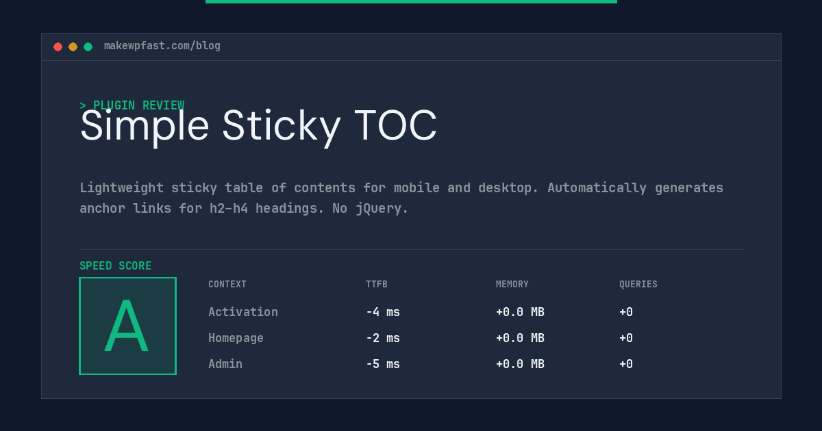 Simple Sticky TOC - MakeWPFast