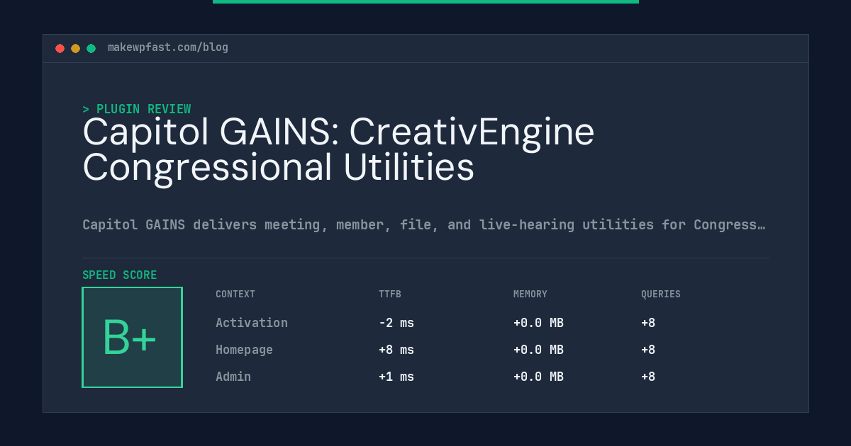 Capitol GAINS: CreativEngine Congressional Utilities - MakeWPFast