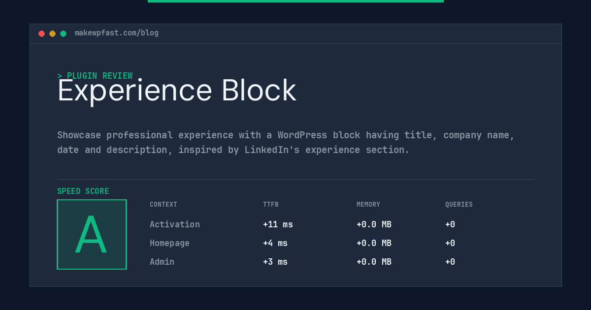 Experience Block - MakeWPFast