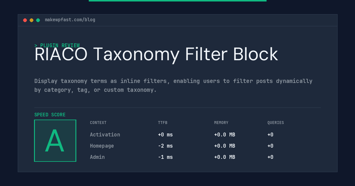 RIACO Taxonomy Filter Block - MakeWPFast