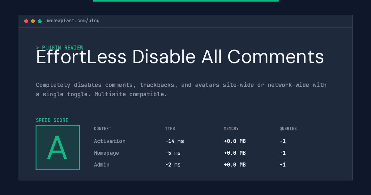 EffortLess Disable All Comments - MakeWPFast