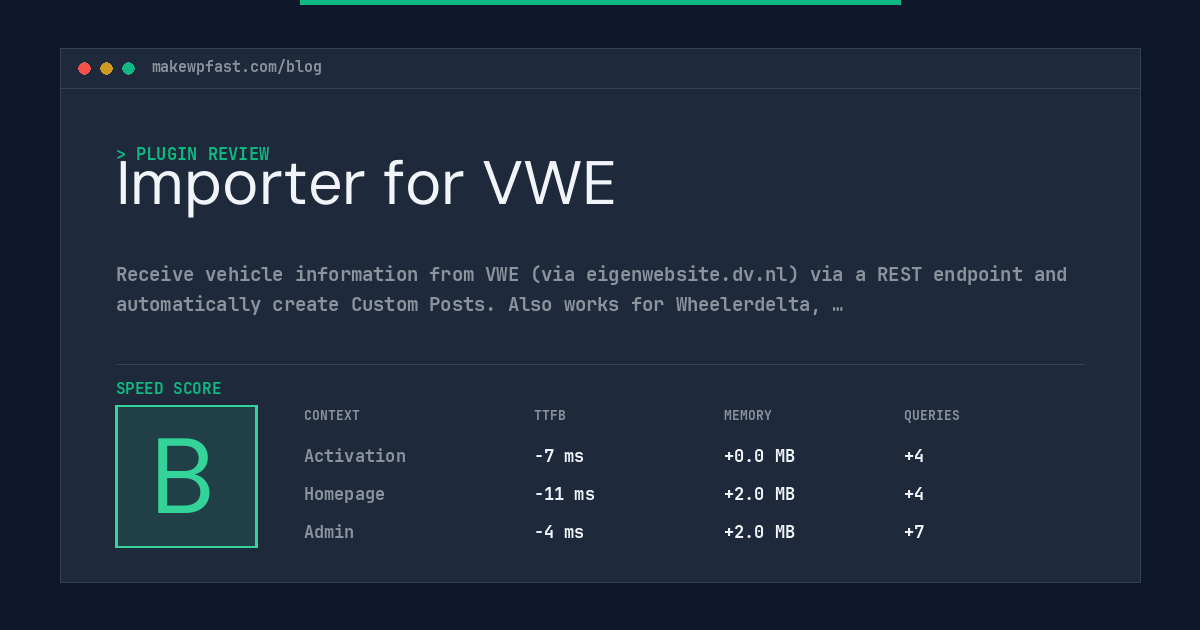 Importer for VWE - MakeWPFast