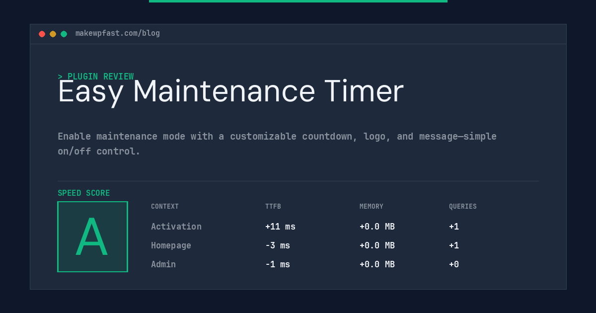 Easy Maintenance Timer - MakeWPFast
