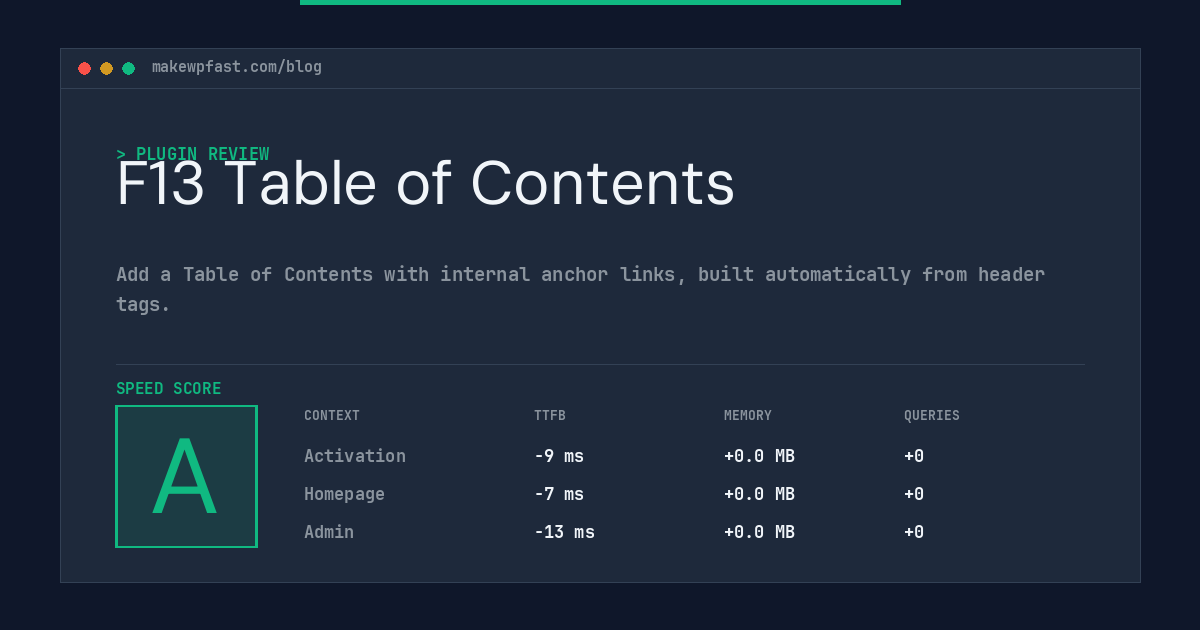 F13 Table of Contents - MakeWPFast