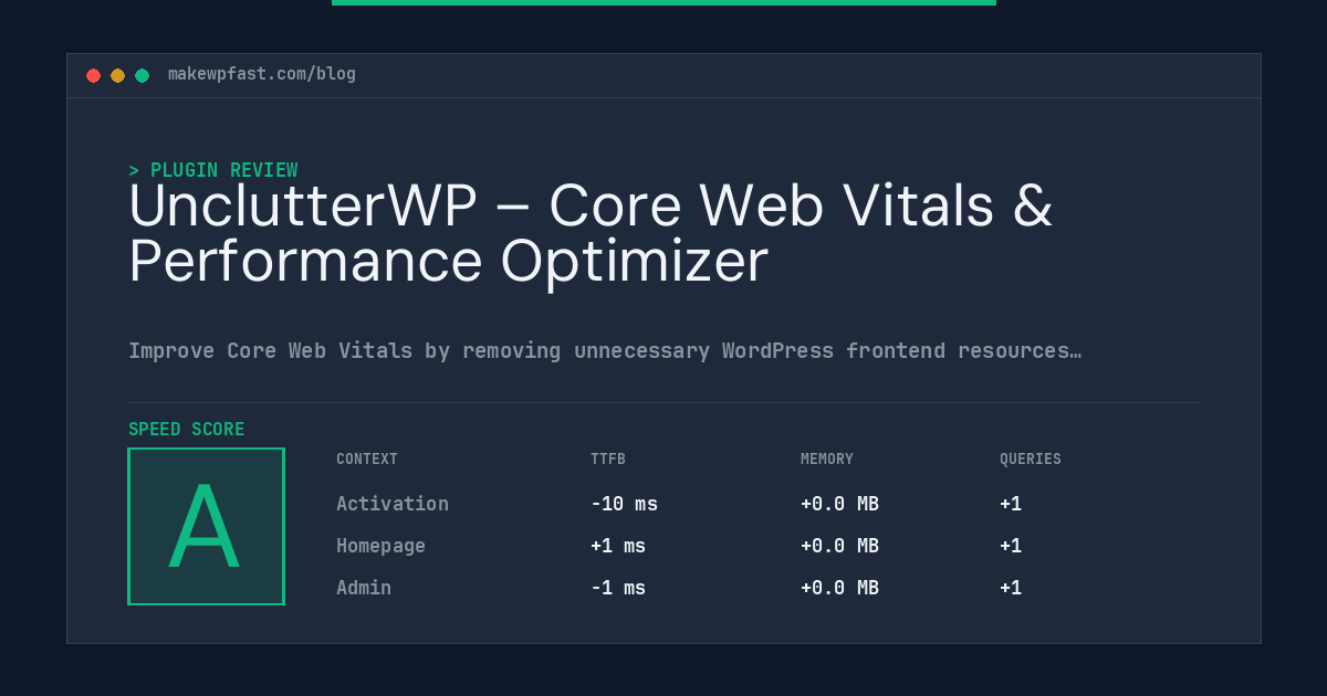 UnclutterWP – Core Web Vitals & Performance Optimizer - MakeWPFast