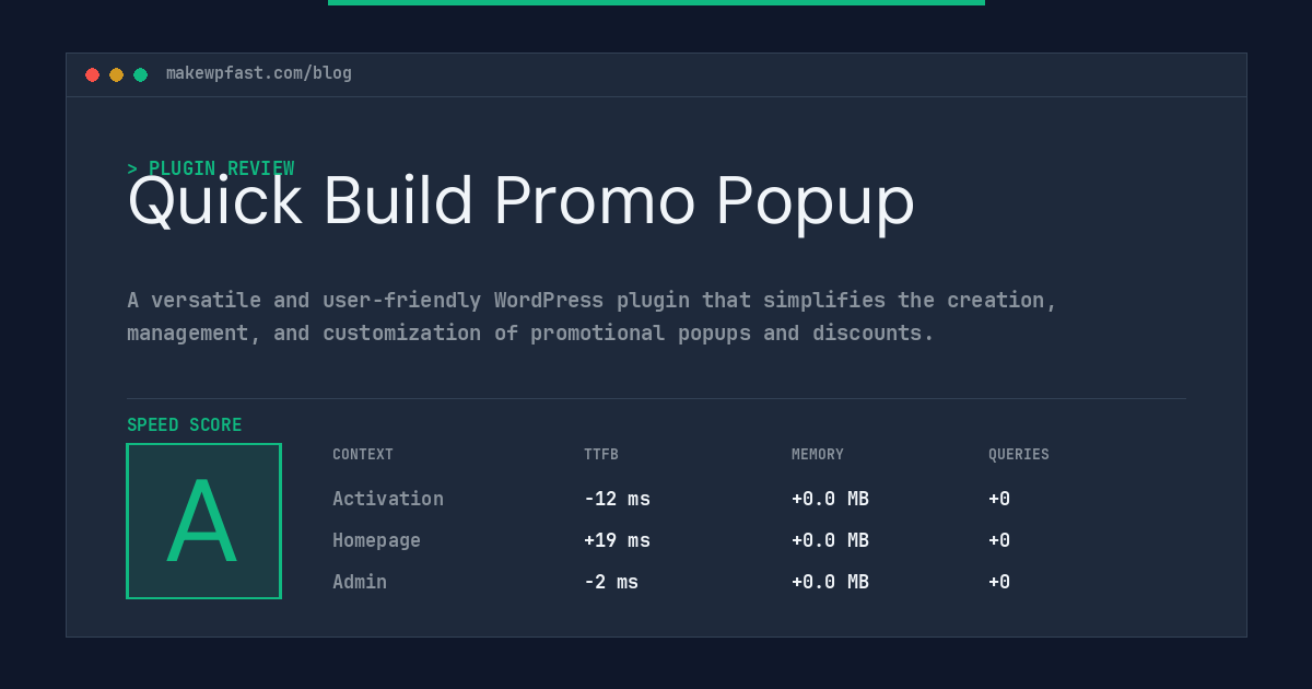 Quick Build Promo Popup - MakeWPFast