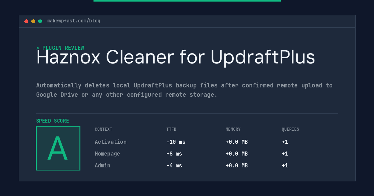 Haznox Cleaner for UpdraftPlus - MakeWPFast