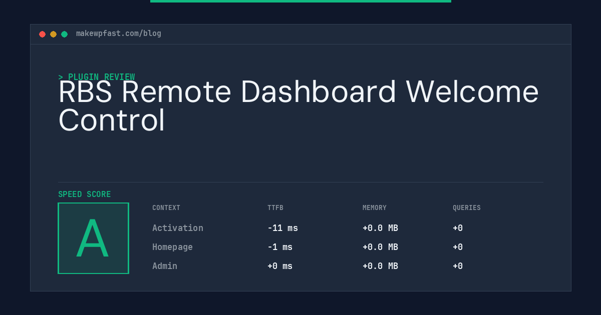 RBS Remote Dashboard Welcome Control - MakeWPFast