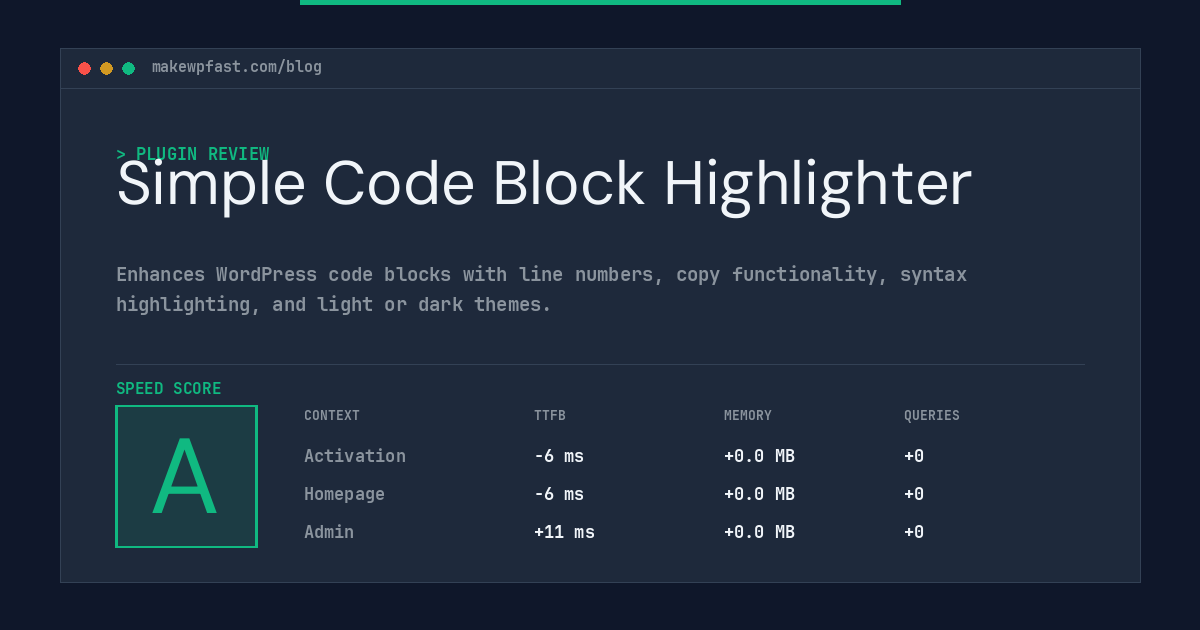 Simple Code Block Highlighter - MakeWPFast