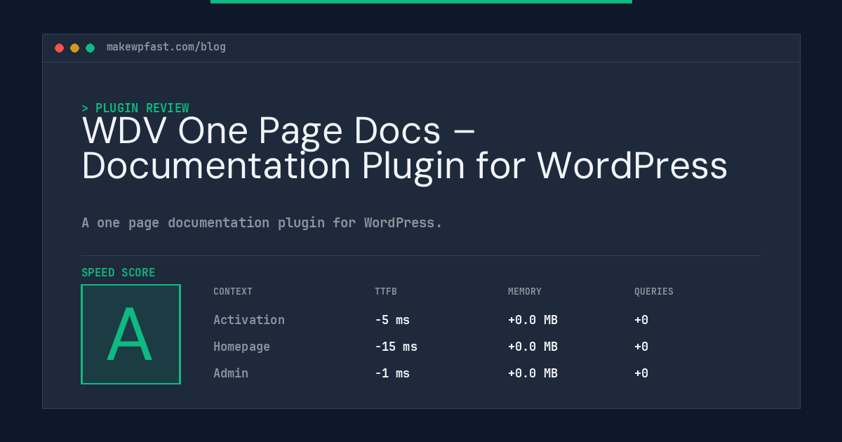 WDV One Page Docs – Documentation Plugin for WordPress - MakeWPFast