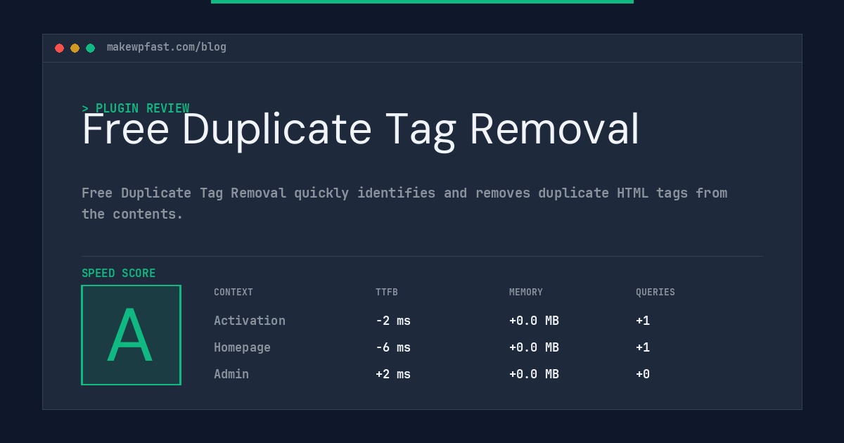 Free Duplicate Tag Removal - MakeWPFast