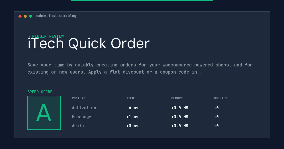 iTech Quick Order - MakeWPFast
