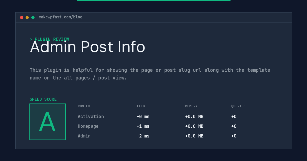 Admin Post Info - MakeWPFast