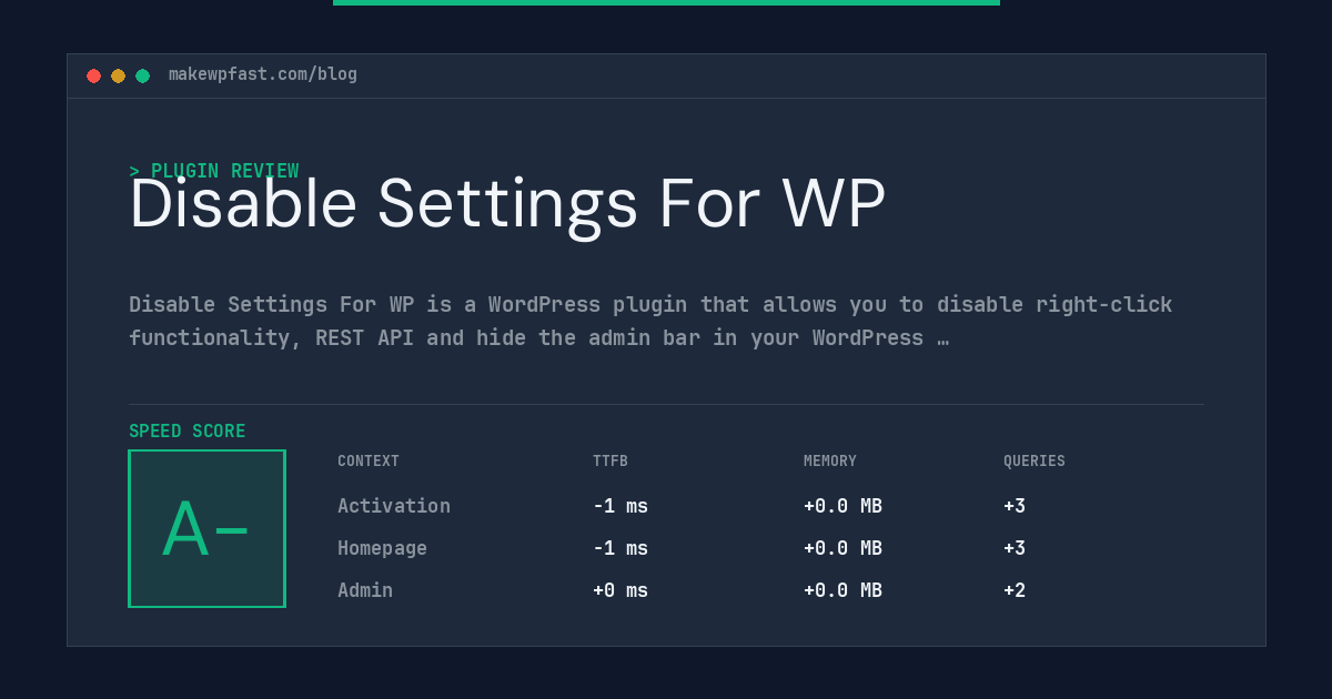 Disable Settings For WP - MakeWPFast