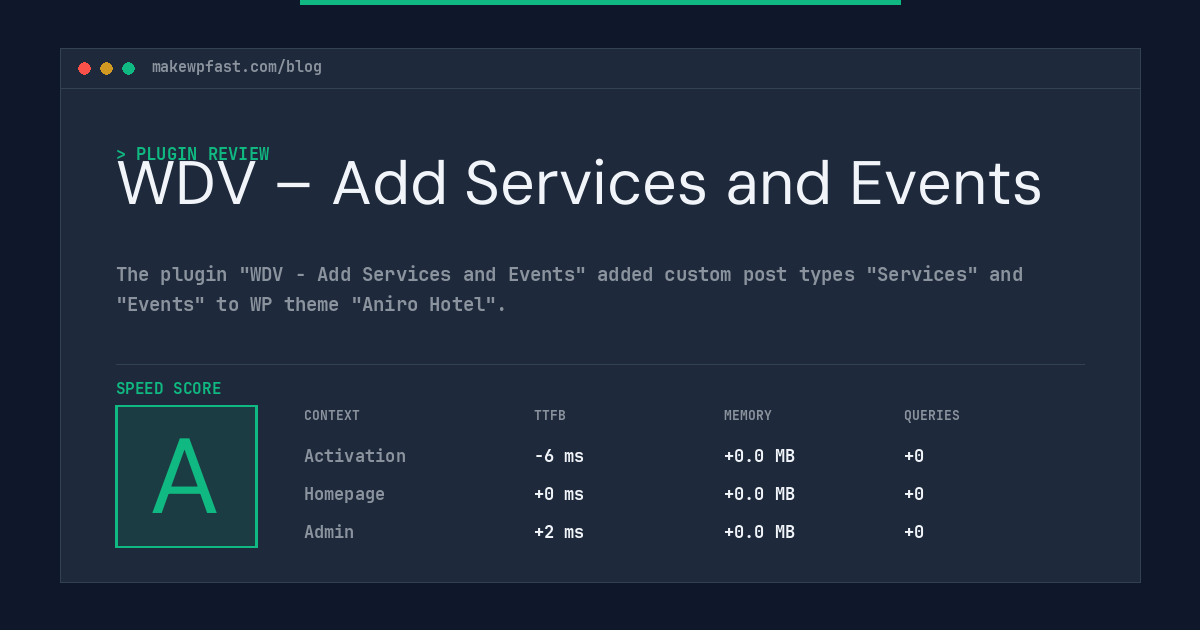 WDV – Add Services and Events - MakeWPFast