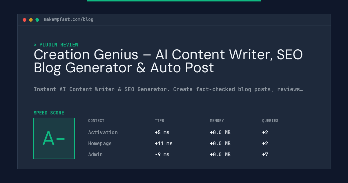 Creation Genius – AI Content Writer, SEO Blog Generator & Auto Post - MakeWPFast