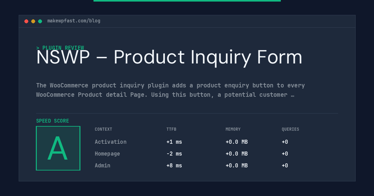 NSWP – Product Inquiry Form - MakeWPFast