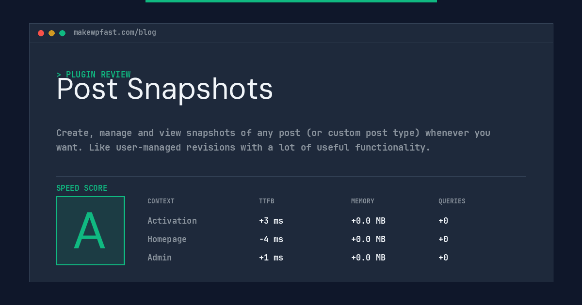 Post Snapshots - MakeWPFast