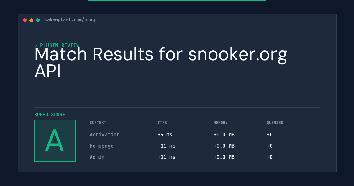 Match Results for snooker.org API - MakeWPFast