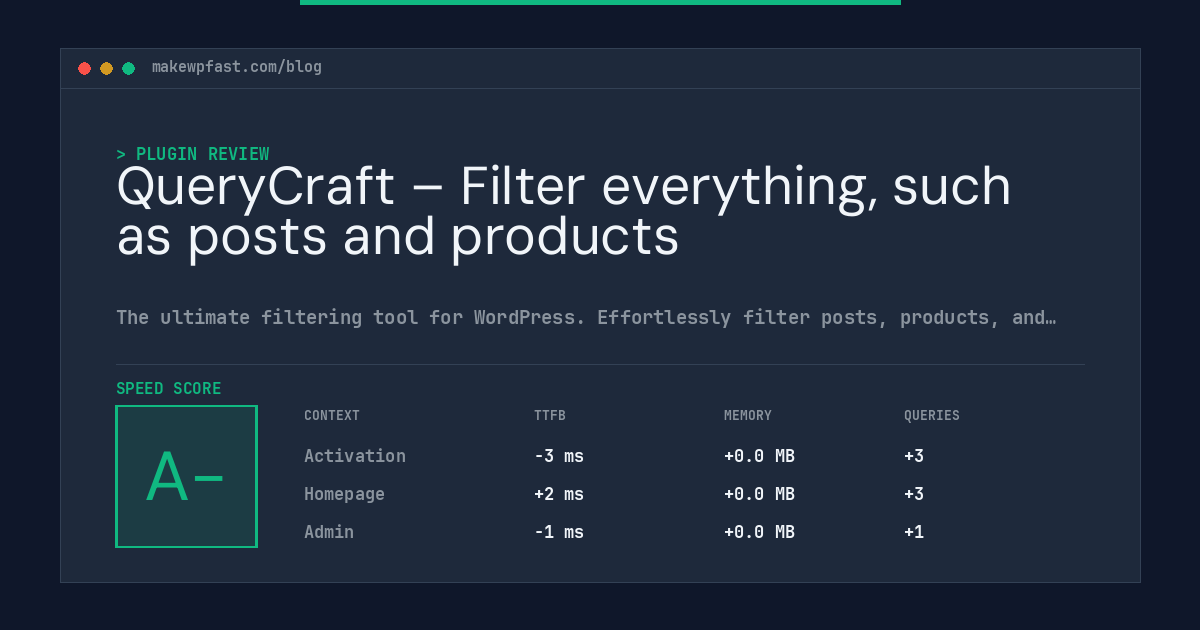QueryCraft – Filter everything, such as posts and products - MakeWPFast