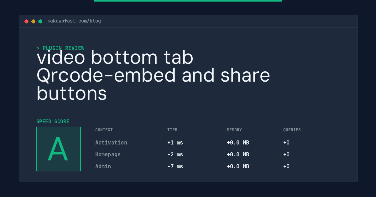 video bottom tab Qrcode-embed and share buttons - MakeWPFast