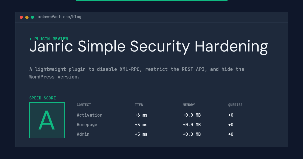 Janric Simple Security Hardening - MakeWPFast