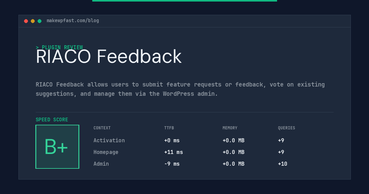 RIACO Feedback - MakeWPFast