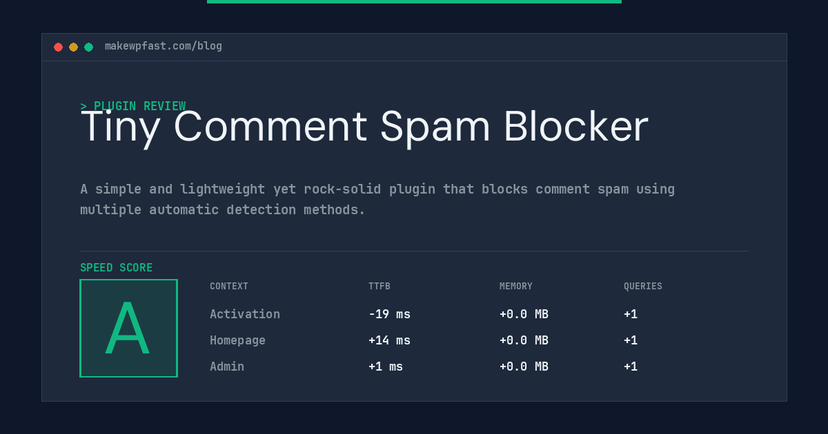 Tiny Comment Spam Blocker - MakeWPFast