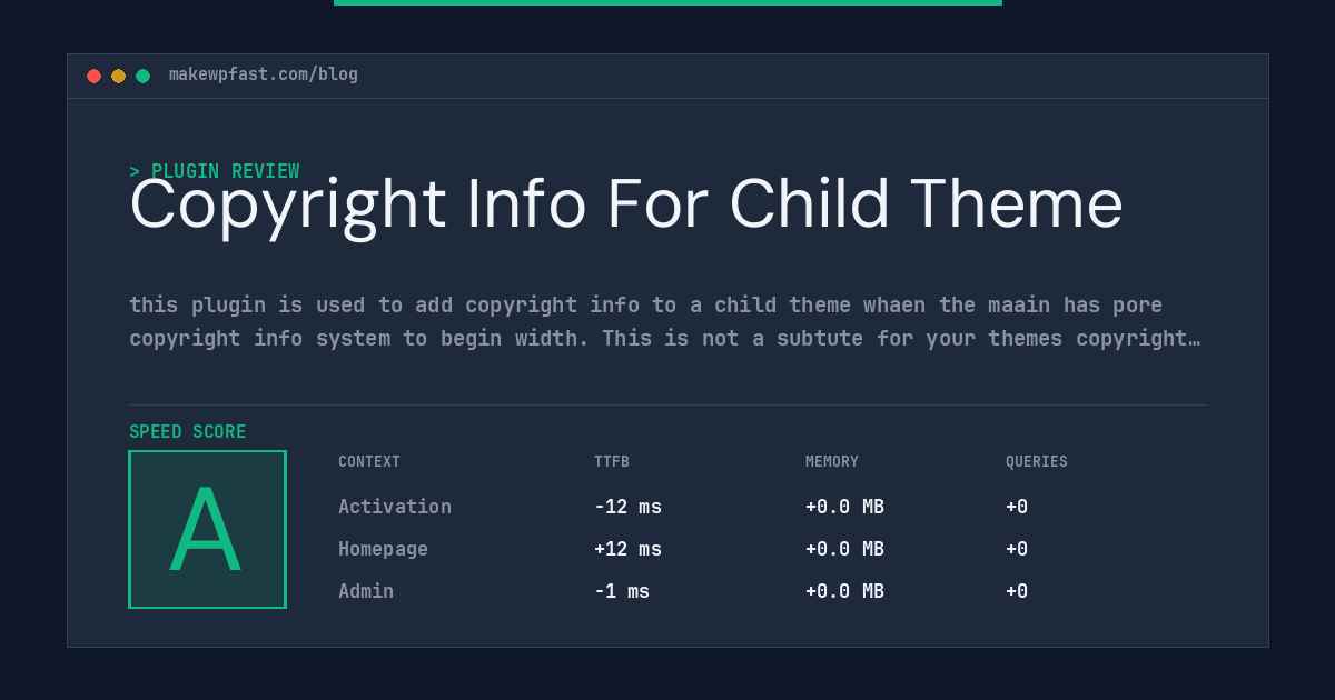 Copyright Info For Child Theme - MakeWPFast