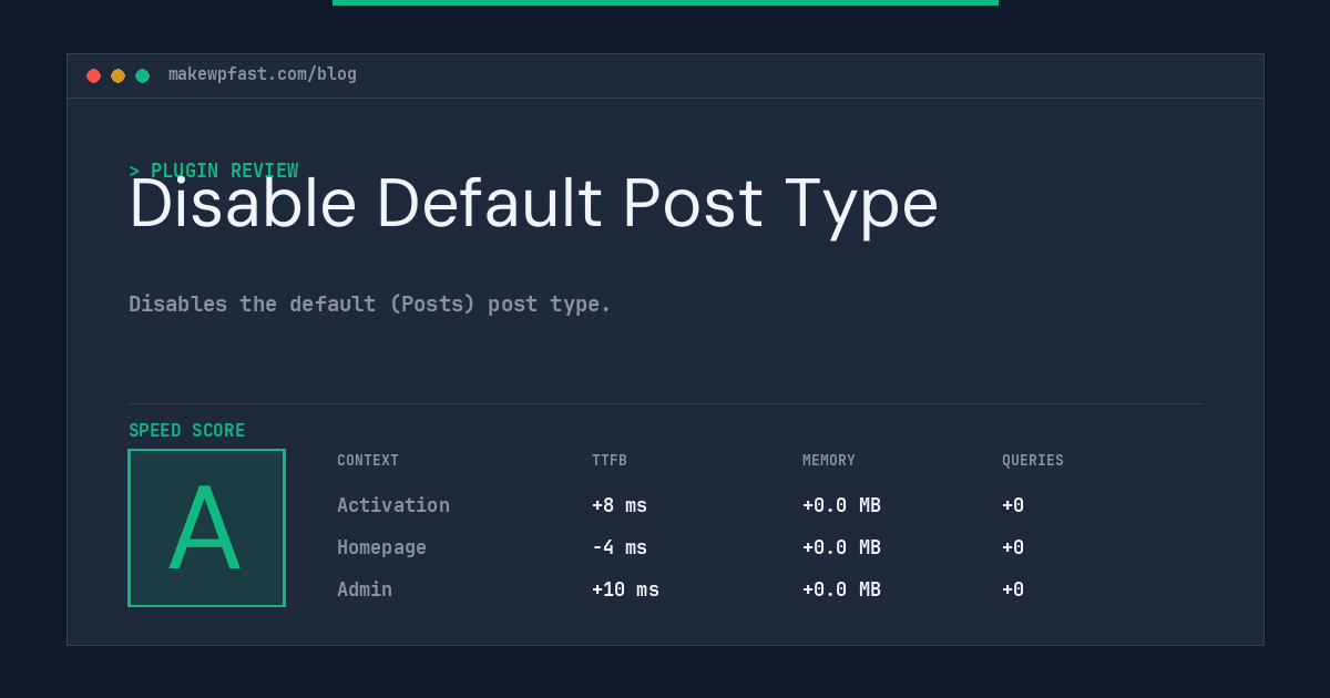 Disable Default Post Type - MakeWPFast
