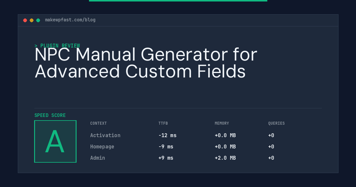 NPC Manual Generator for Advanced Custom Fields - MakeWPFast