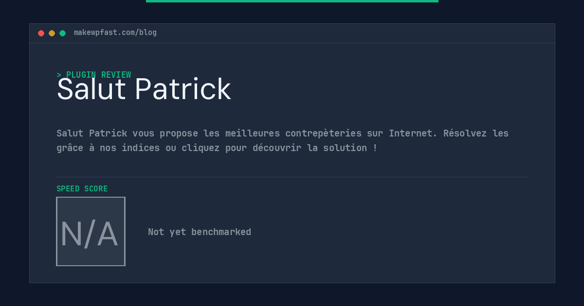 Salut Patrick - MakeWPFast