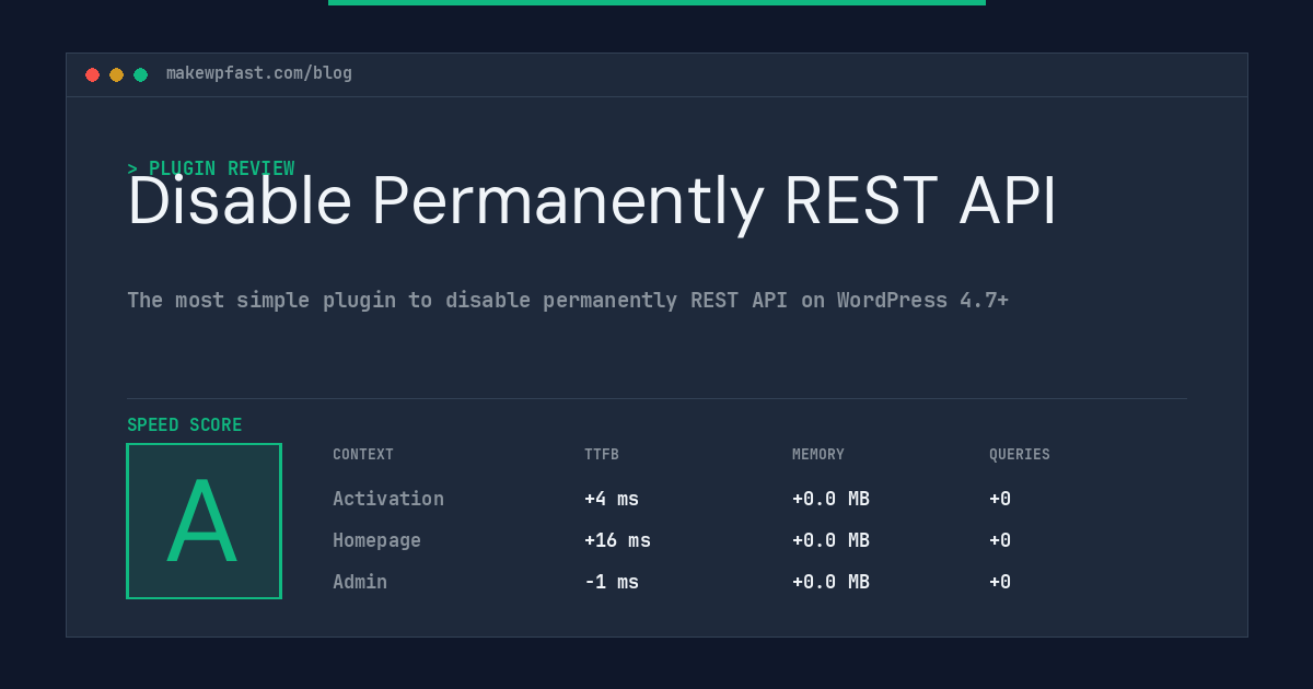 Disable Permanently REST API - MakeWPFast