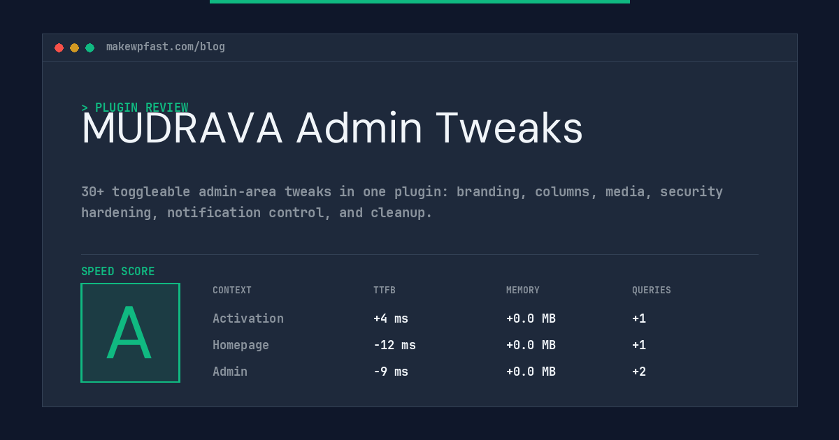 MUDRAVA Admin Tweaks - MakeWPFast