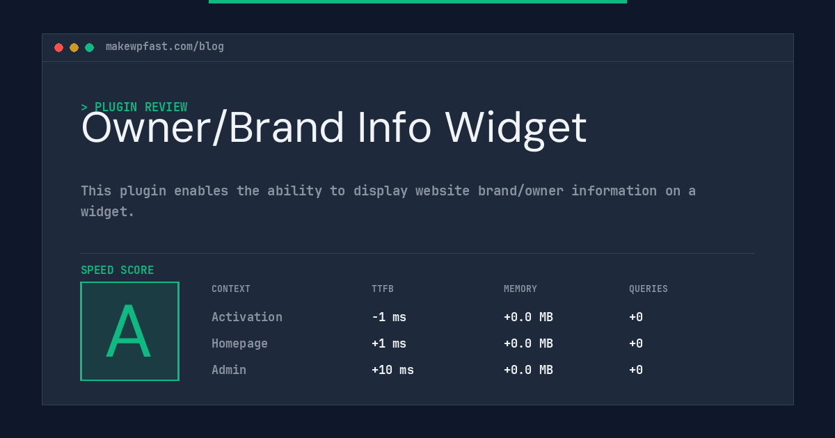 Owner/Brand Info Widget - MakeWPFast