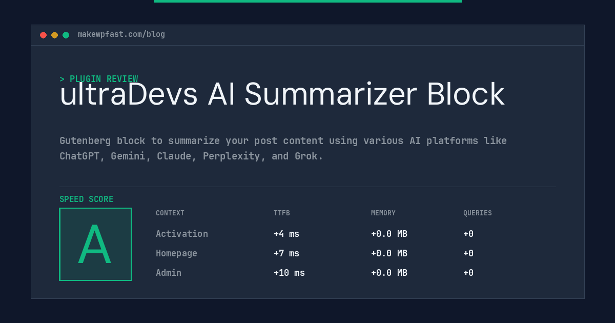 ultraDevs AI Summarizer Block - MakeWPFast