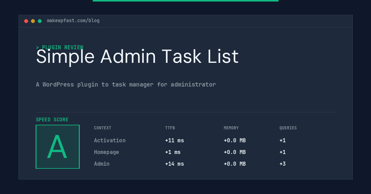 Simple Admin Task List - MakeWPFast