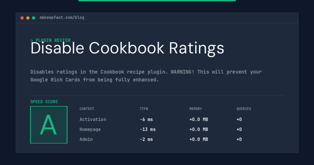 Disable Cookbook Ratings - MakeWPFast