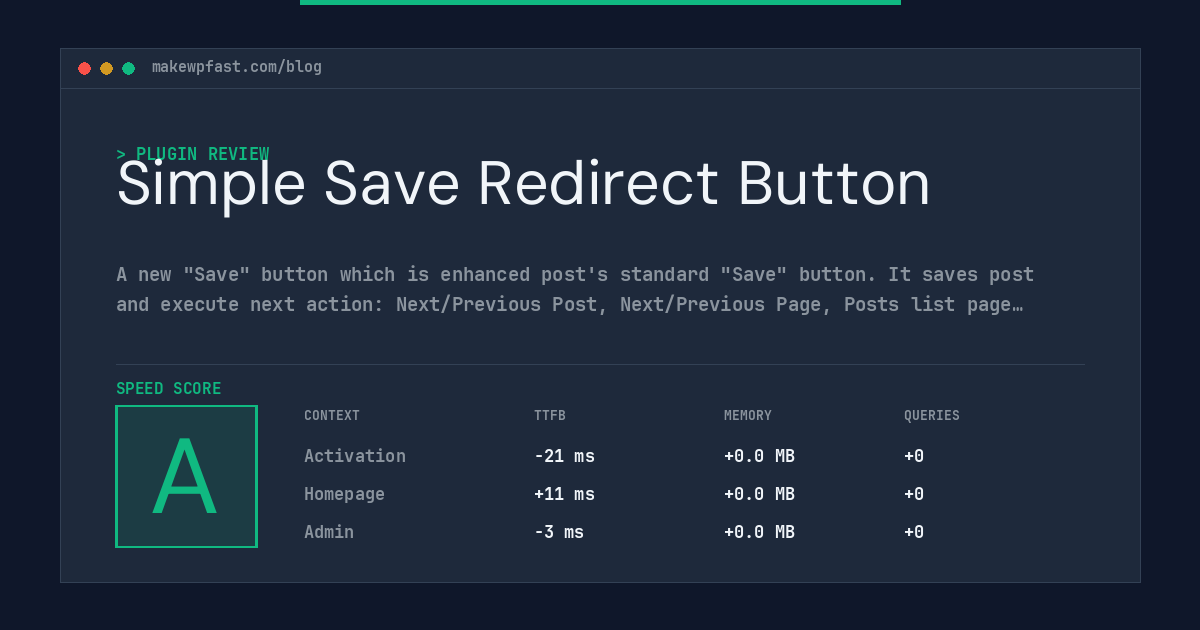 Simple Save Redirect Button - MakeWPFast