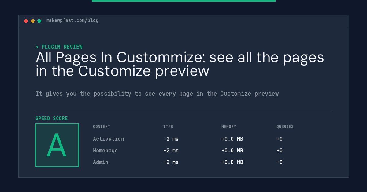 All Pages In Custommize: see all the pages in the Customize preview - MakeWPFast