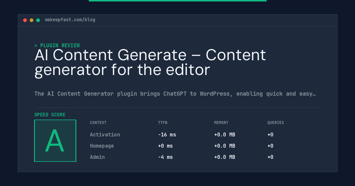 AI Content Generate – Content generator for the editor - MakeWPFast