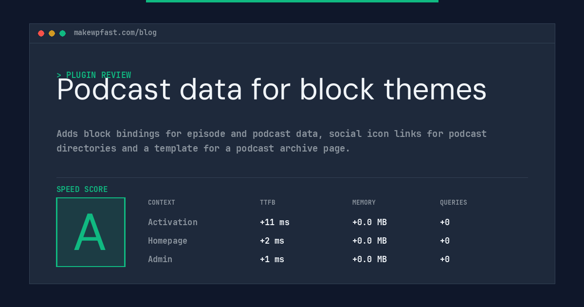 Podcast data for block themes - MakeWPFast
